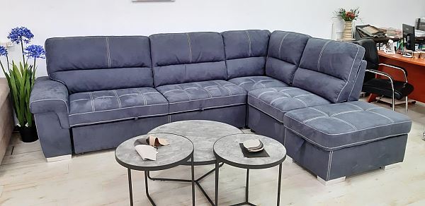 סלון\מערכת ישיבה פינתית מבד דגם PARSHANSKA צבעים חול, מוקה, אפור כהה.