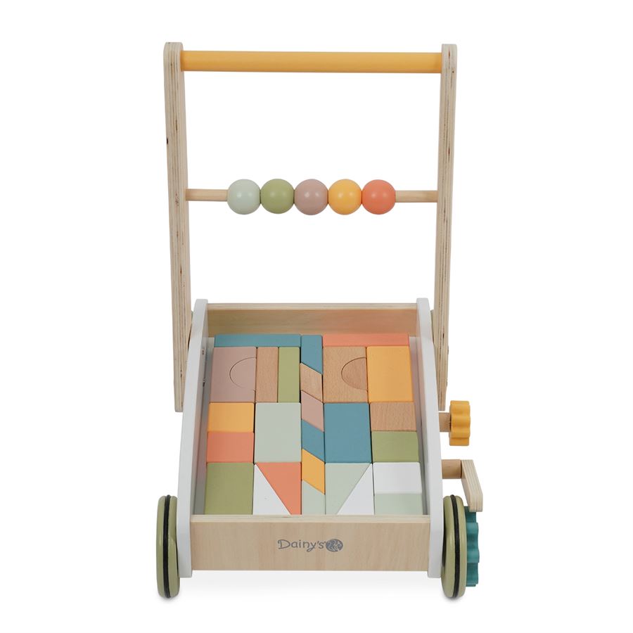 הליכון עגלת קוביות מעץ - ‏‏‏‏Wooden Baby Walker with Blocks