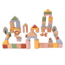 סט קוביות עץ לבנייה - ‏‏‏‏Wooden Building Blocks Set 60 pcs בייבי בון