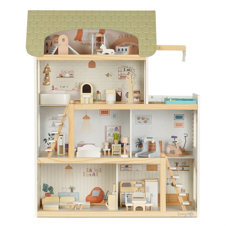 בית בובות מאובזר וילה אורבנית מעץ – ‏‏‏‏Wooden Urban Villa Doll House