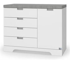 שידת החתלה רחבה לתינוק פלג עם 4 מגירות ודלת ארונית עשויה MDF בציפוי מלמין - לבן/אפור דמוי בטון רהיטי סגל בייבי בון